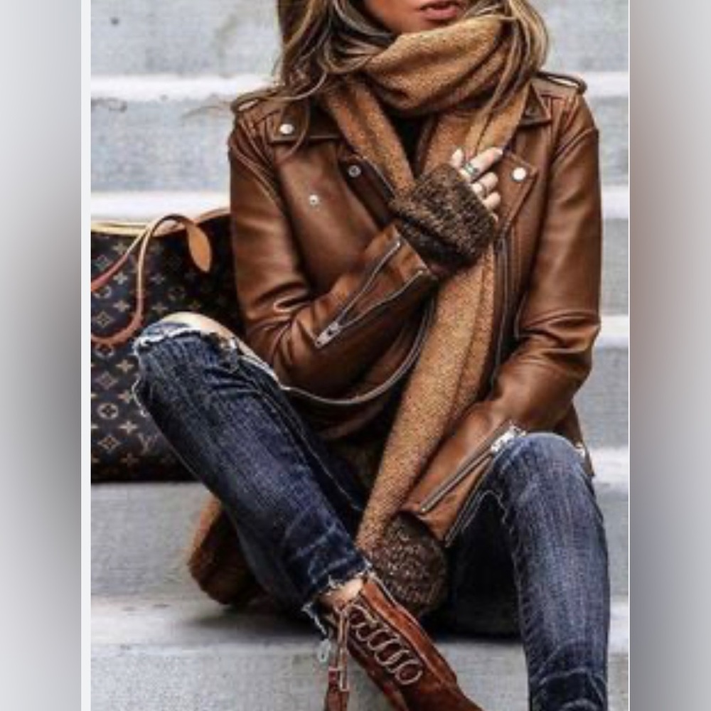 NWT  Brown Lambskin Leather Biker Jacket from Turkey